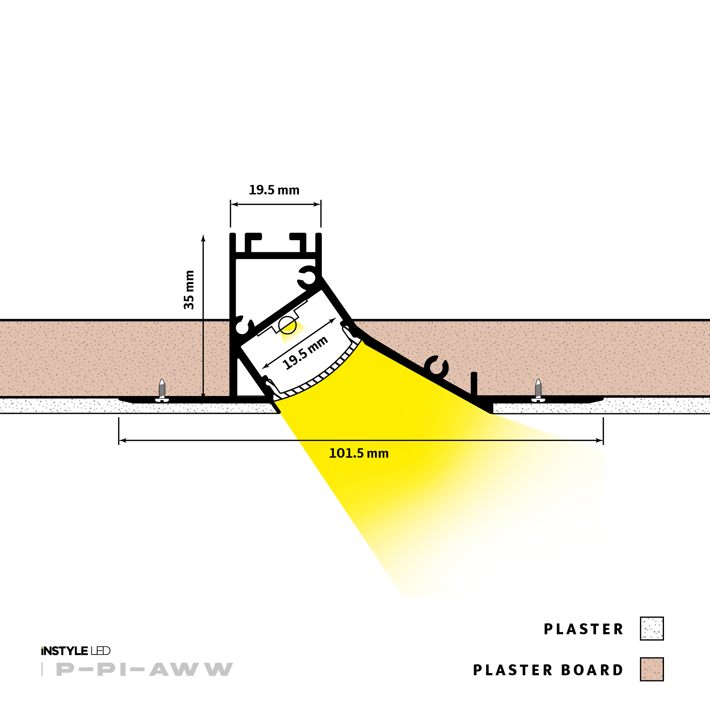 Plaster-In Angled Wall Wash LED Profile - Image 3